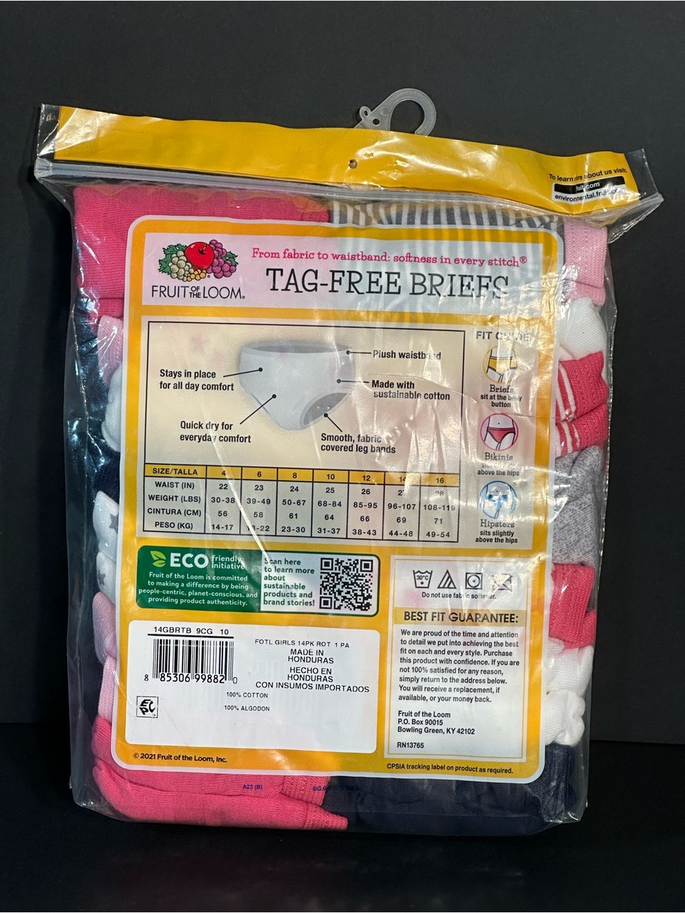 New In Package 14 PK Fruit of the Loom Girls Tag Free Cotton Briefs Size 10 - Picture 2 of 9